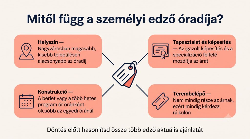 Személyi edző árát meghatározó négy tényező: helyszín, tapasztalat, konstrukció és terembelépő