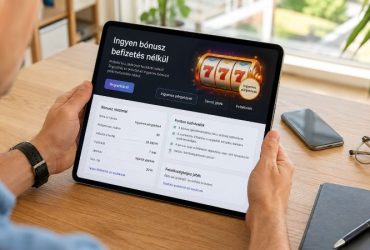 Felhasználó tableten olvassa az ingyen bónusz befizetés nélkül elérhető online kaszinóajánlat részleteit.